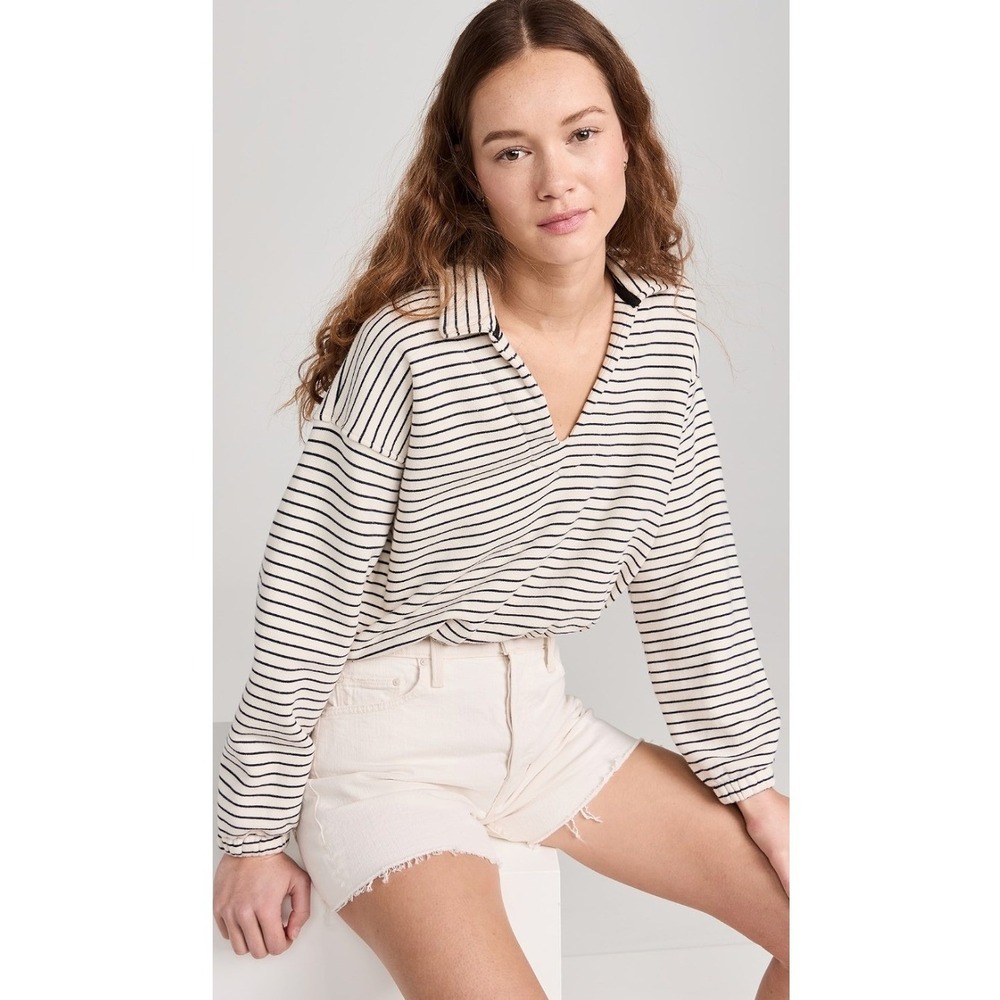 MOTHER The Long Drop Cinch Pullover Womens L Striped Sweatshirt‎ Preppy Nautical